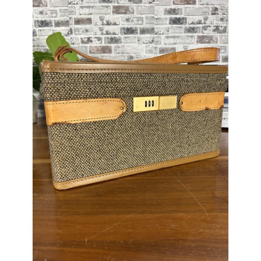 Hartmann Vintage Tweed Leather Train Case⭐️Makeup Toile Interior⭐️15" Travel Bag - Picture 1 of 14